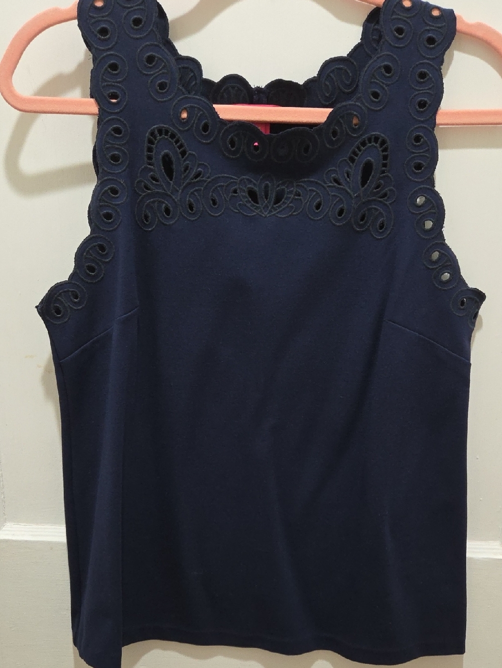 Lilly Pulitzer Navy Textured Sleeveless Top with Eyelet Trim